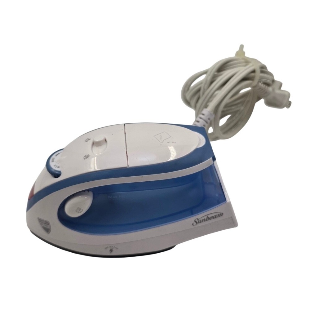 Sunbeam Travelโ Steam Iron White Blue Dual Volt 800W Model 32610001 Portable O6